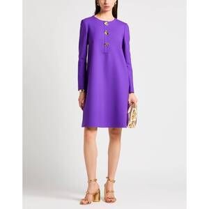 NEW OSCAR DE LA RENTA long sleeve jewel button detail swing dress in violet